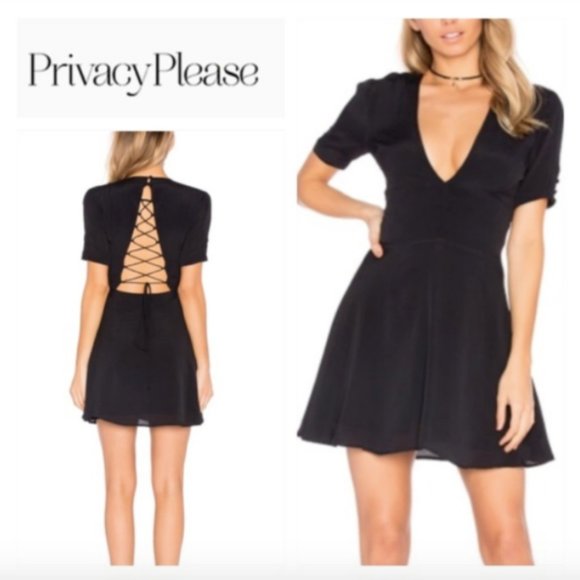 NWT Privacy Please Virginia Black Lace Up Dress M - Picture 2 of 10